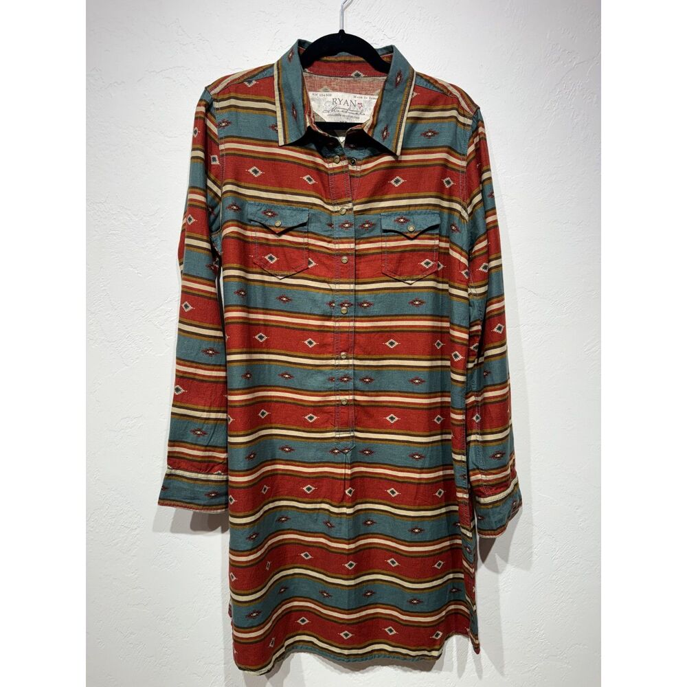 Ryan Michael Southwestern Western Shirt Dress Women Size XL